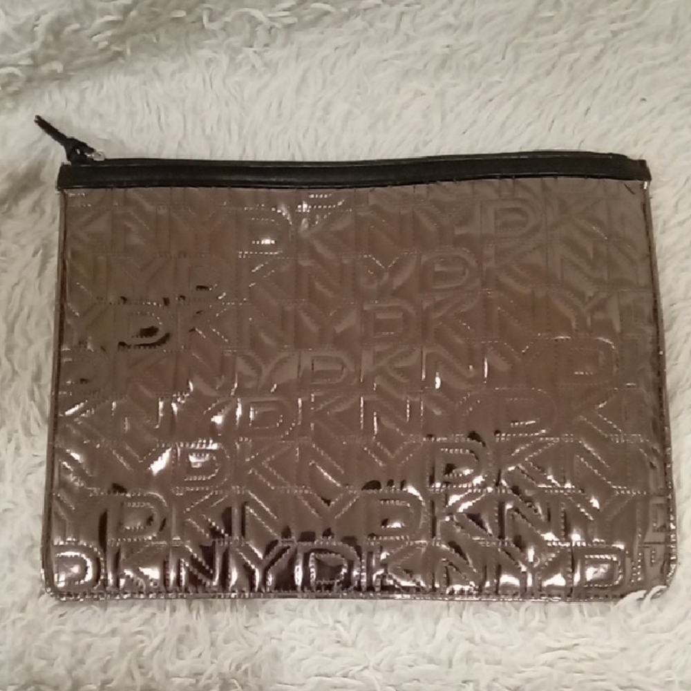 DKNY Brown Geometric Embossed Toiletry Bag